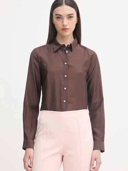 United Colors of Benetton koszula z lyocellem brązowa