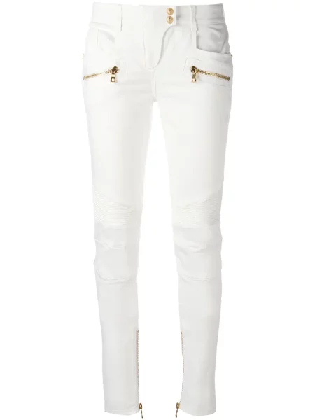 Pantaloni Balmain biker alb