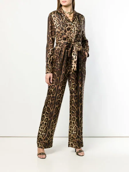 Hedvábný leopardí overal Dolce & Gabbana s potiskem hnědý
