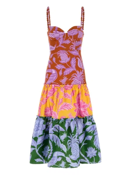 Rochie midi Farm Rio cu imagine cu imprimeu tropical până la genunchi roz