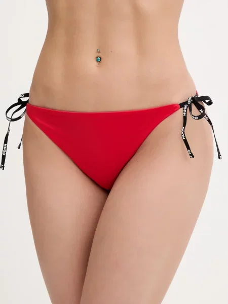 Figi bikini w kroju regular fit z detal z logo Hugo czerwony