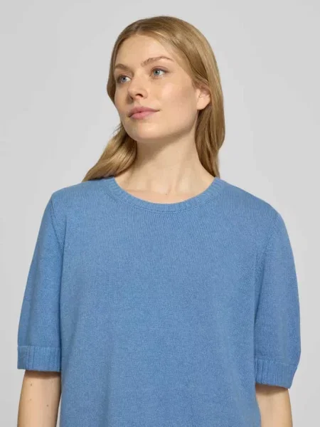 Sweter z dzianiny z mieszanki wełny z rękawem o dł. Milano Italy błękitny