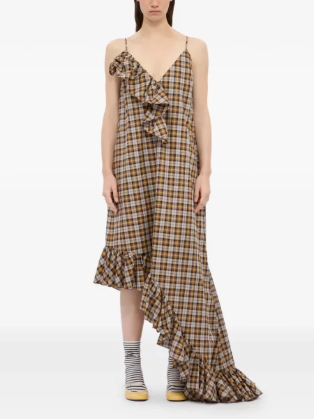 Rochie Msgm în carouri cu volane maro