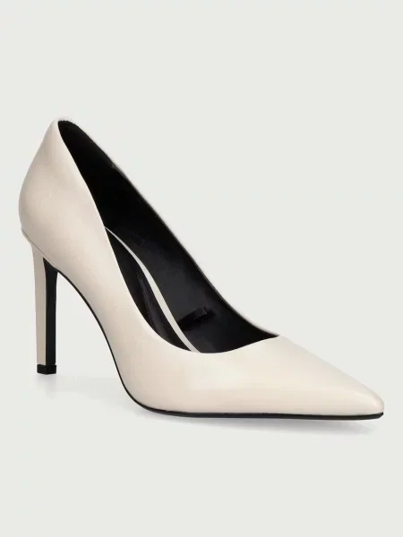 Calvin Klein szpilki skórzane ESS STILE 90 POLISHED LTH beżowa
