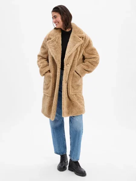 BOSS Orange pluszowy płaszcz C_Catedy Kobiety Sztuczne włókno brązowy jednolity 34 pomarańczowy