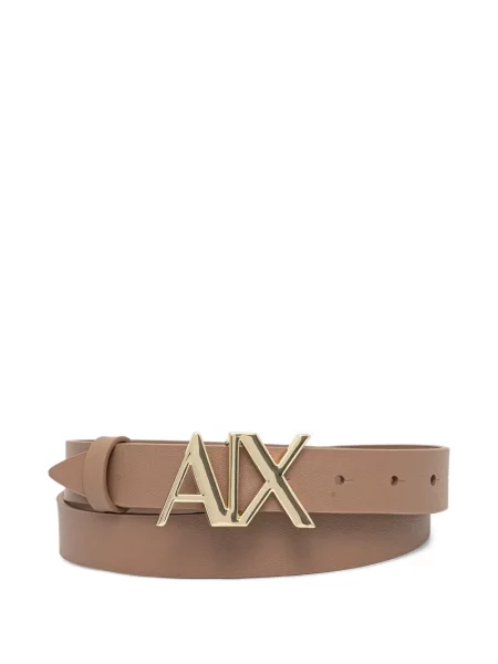 Curea Armani Exchange din piele cu cataramă cu autograf maro