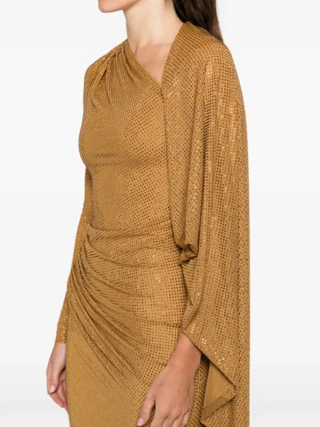 Rochie maxi Self-portrait drapată de costum auriu