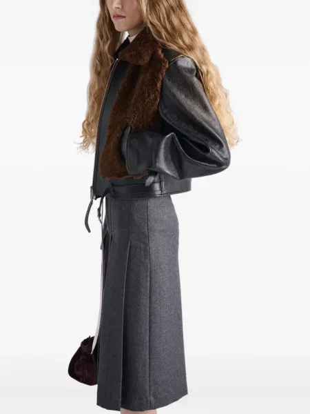 Fusta plisata Prada plisată de flanelă gri