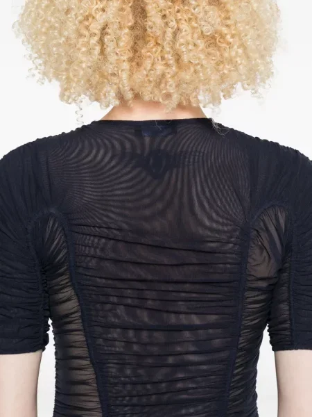 Top Mugler plasă scurt albastru