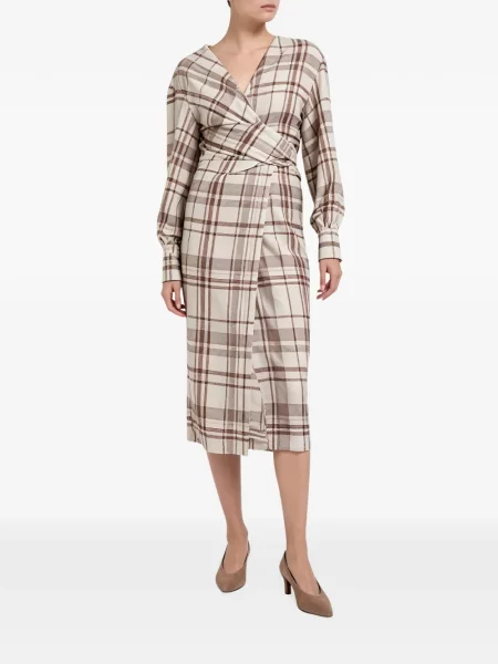 Rochie midi Brunello Cucinelli în carouri cu imagine plic