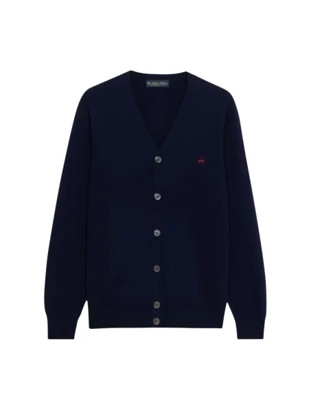 Kardigan Brooks Brothers wełniany z logo niebieski