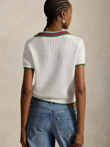 Polo Ralph Lauren COTTON BLEND-SWEATER-POLO sweter z bawełną biała
