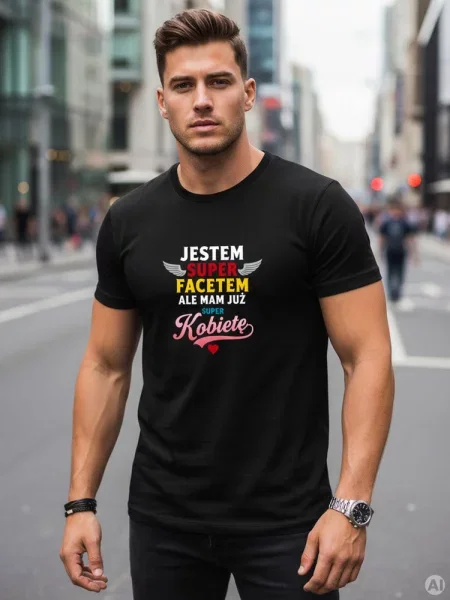 T-shirt z nadrukiem JESTEM SUPER FACETEM Dstreet czarny
