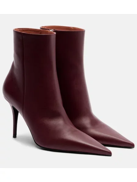 Cizme scurte Amina Muaddi din piele bordo
