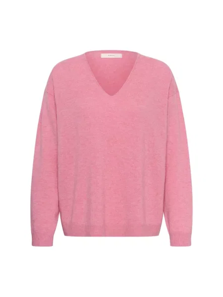 Sweter Inwear wełniany z dekoltem w serek różowy
