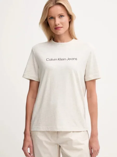 Къс тениска Calvin Klein Jeans бежово
