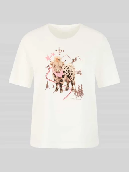 T-shirt z bawełny z nadrukiem motywu Marc Cain biała