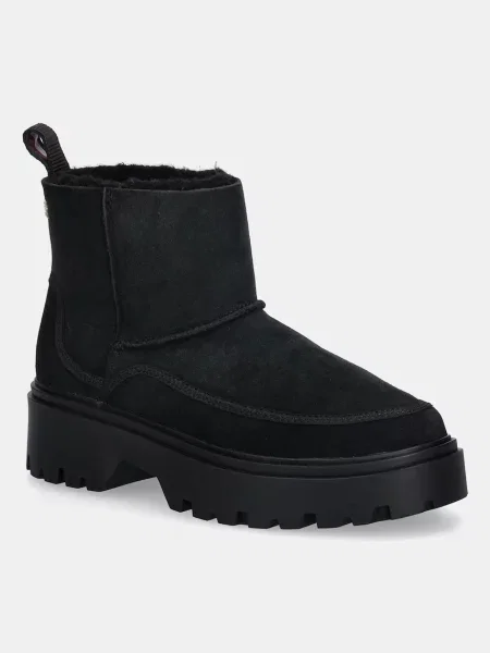 Tommy Hilfiger botki zamszowe REAL SHEARLING PULLON na płaskim ocieplone czarny