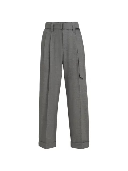 Pantaloni Brunello Cucinelli de lână cu imprimeu tropical gri