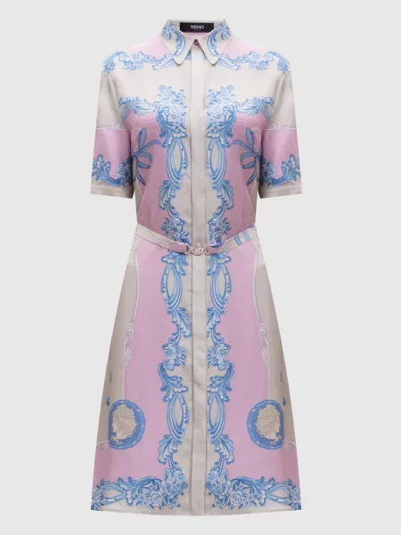 Сукня-сорочка із шовку в принт Versace сіра