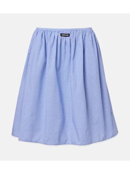Fustă midi Miu Miu din dantelă până la genunchi albastru