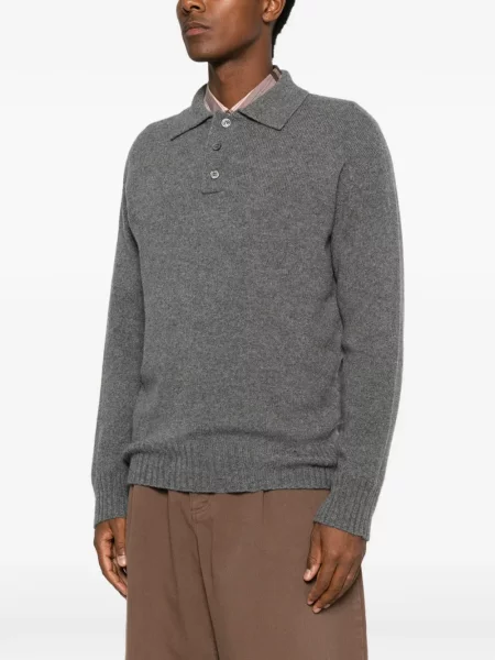 Lung tricou polo Amaranto tricotate gri