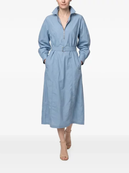 Cu centură rochie midi Brunello Cucinelli albastru