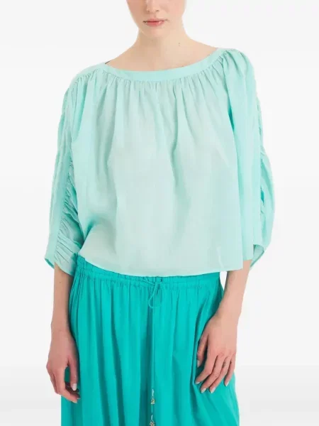Top Antik Batik cu volane albastru
