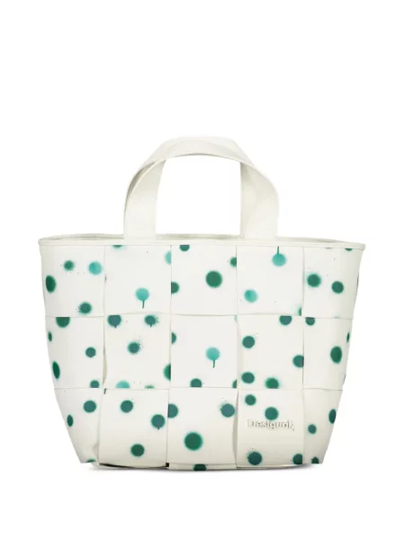 Πουά τσάντα shopper Desigual με απλικέ λευκό