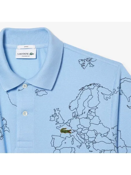 Lacoste Koszulka Polo Z Nadrukiem Z Organicznej Bawełny Piqué niebieska
