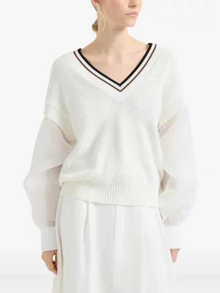Pulover Brunello Cucinelli din organza alb