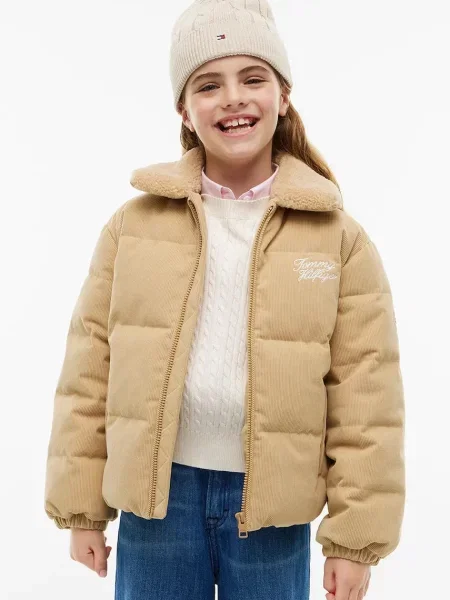 Tommy Hilfiger geacă de tranziție pentru copii din catifea reiată bej