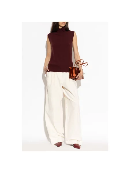 Lniany sweter z golfem Jil Sander asymetryczny czerwony