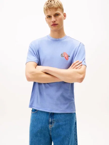 Tommy Jeans Koszulka Mężczyźni nadruk S niebieski