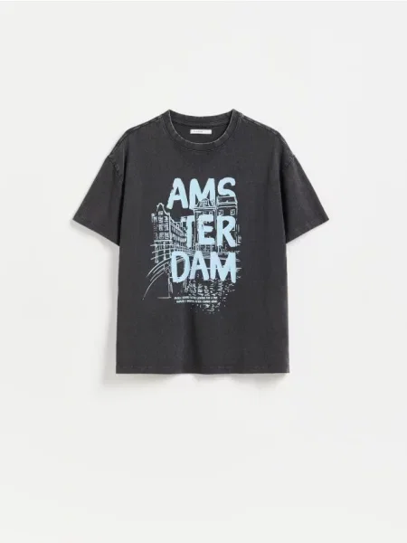 Reserved Tricou din cu imprimeu gri-închis gri
