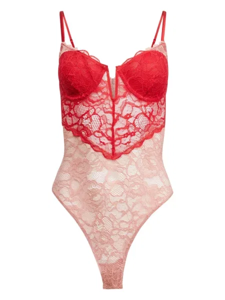 Боди Fleur Du Mal с дантела със сърца червено