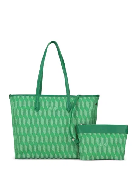 Geantă shopper Au Départ cu imprimeu geometric din jacard verde
