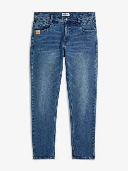 Jeansy ze stretchem z wysokiej jakości grubego denimu regular fit prosta nogawka niebieskie