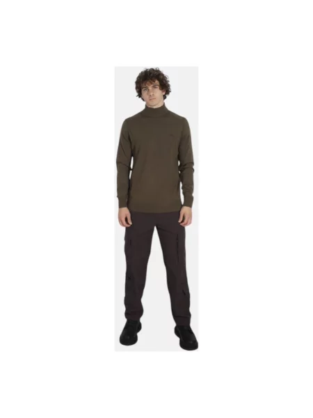 Sweter z golfem Hugo Boss wełniany brązowy