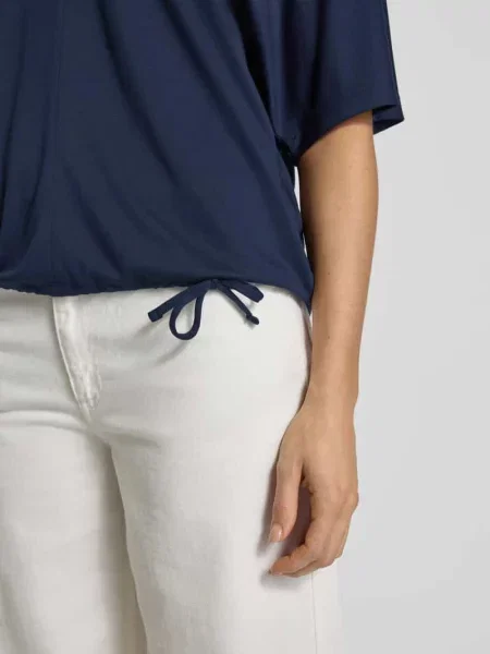 T-shirt o kroju relaxed fit z rękawami nietoperzami Tom Tailor granatowa
