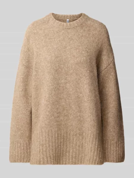 Sweter z prążkowanymi wykończeniami Pieces beżowy