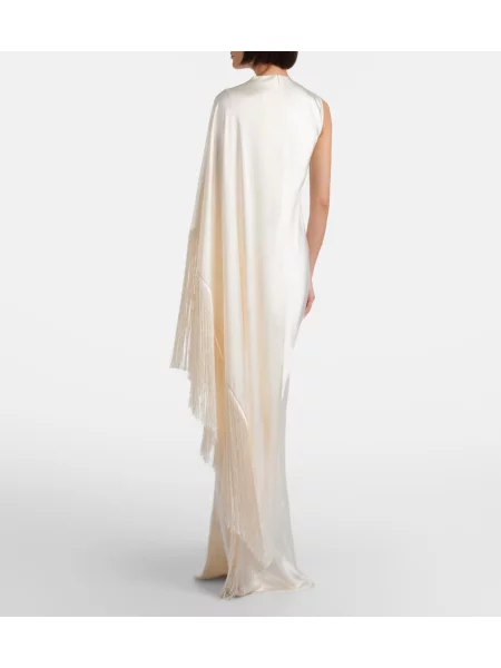 Rochie Self-portrait cu franjuri din satin alb