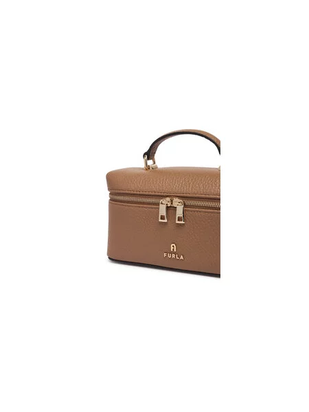 Furla crossbody torbica usnjena Camelia Micro bež