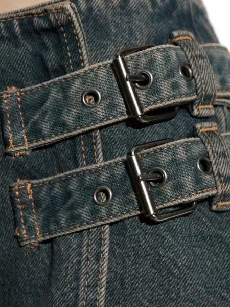 Fusta mini Samsøe Samsøe cu cataramă albastru