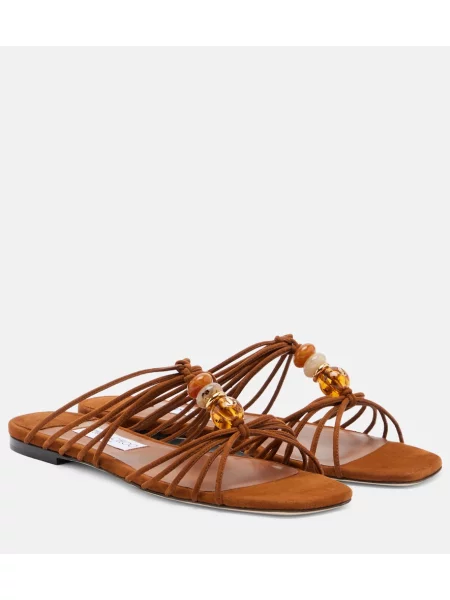 Sandale Jimmy Choo din piele de căprioară cu mărgele maro