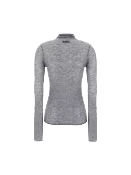 Lniany sweter z golfem Pinko szary