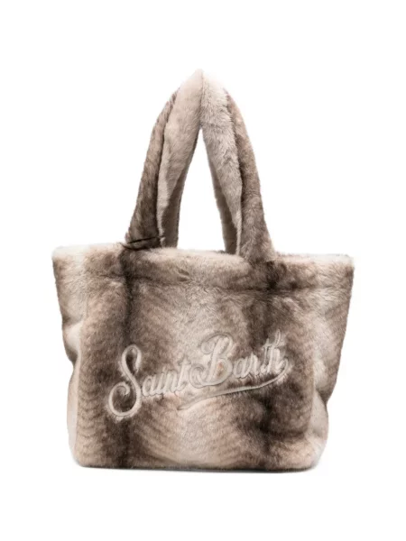 Geantă shopper Mc2 Saint Barth cu broderie cu blană gri