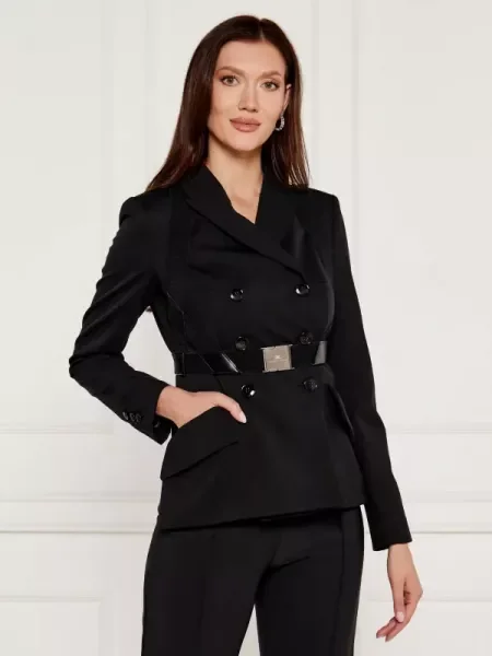 Elisabetta Franchi Blézer gyapjú hozzáadásával fekete