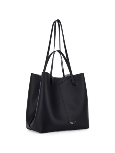 Geantă shopper Emporio Armani din piele cu imagine negru