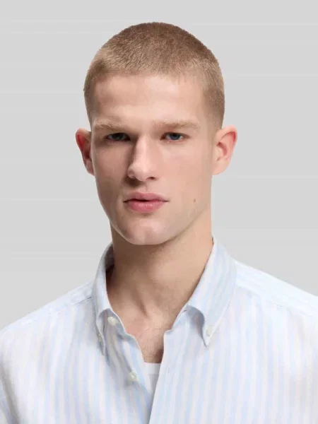Koszula z lnu o kroju regular fit Boss niebieska